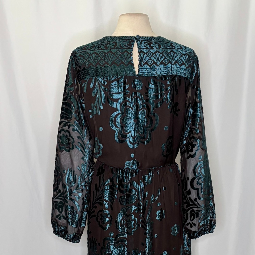 SOFT SURROUNDINGS Floral Velvet Dimora Maxi Dress Teal Brown Burnout X-Large - Picture 9 of 11